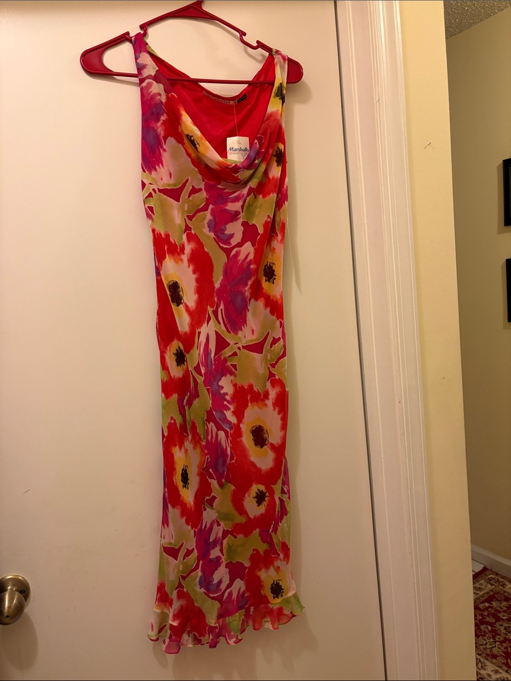 Floral Cowl Neck Dress - Red Pink Multi with Tags